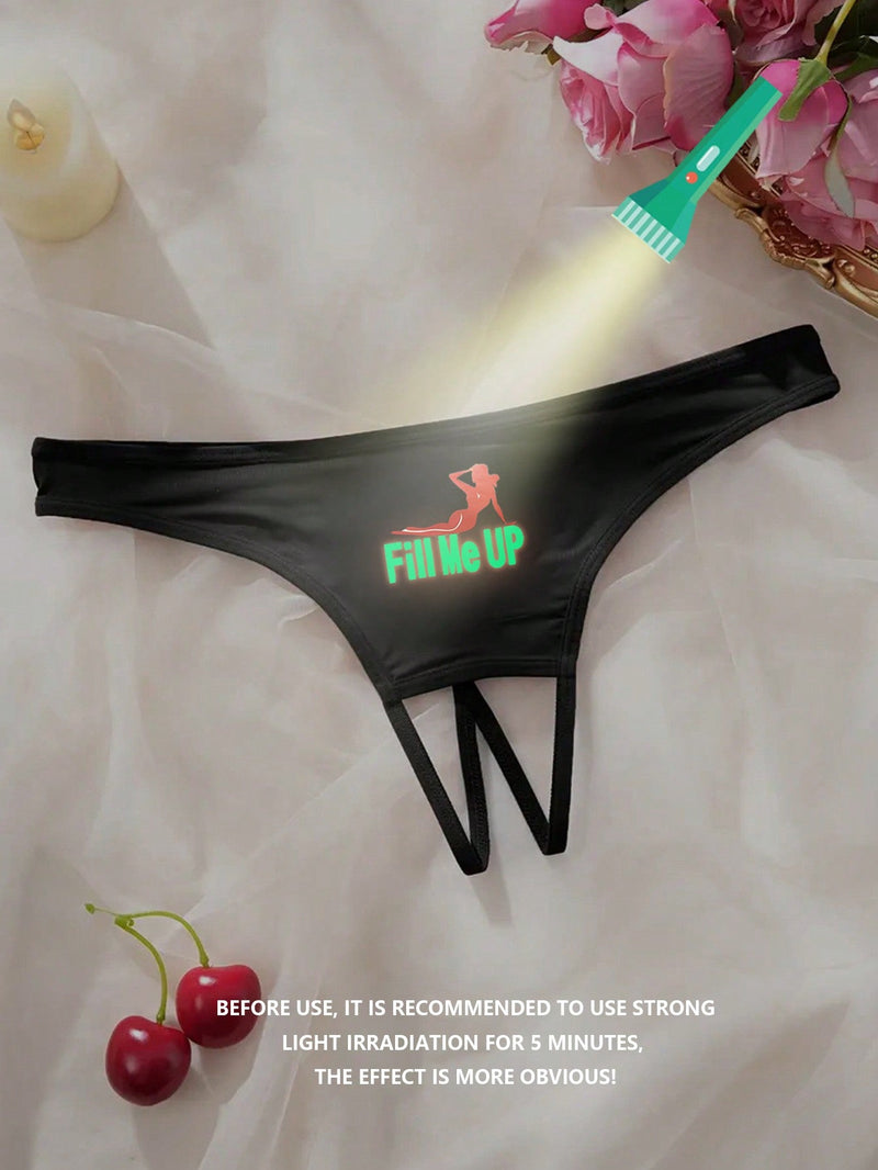 Tanga sexy con patron de impresion luminosa para mujer, con entrepierna abierta, estilo delgado