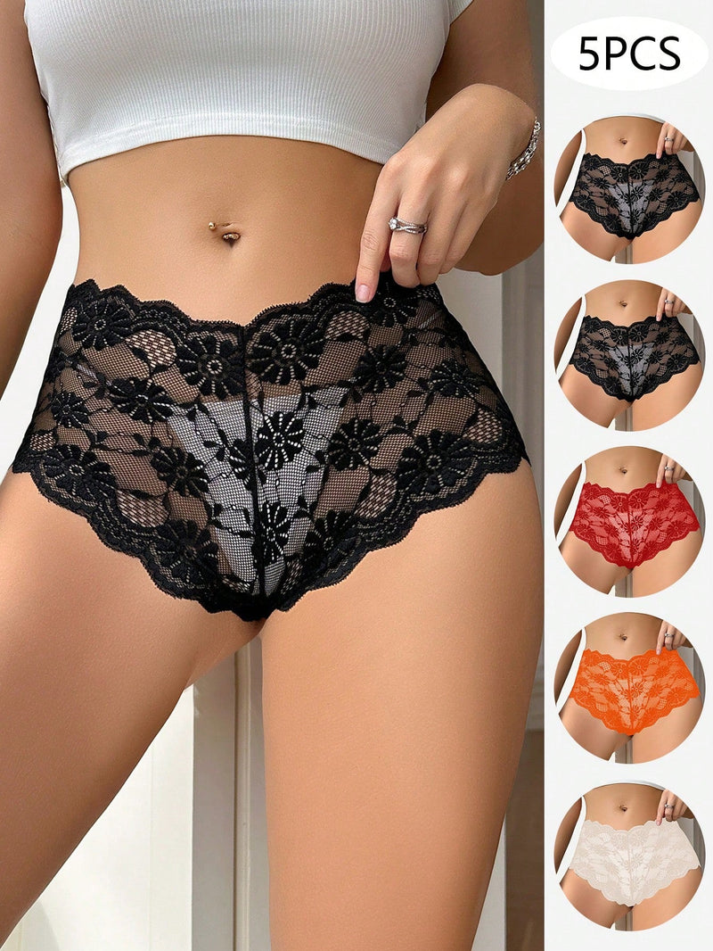 Underwear&Sleepwear Basics Conjunto de 5 piezas de panties sexys de encaje trasparente para mujeres