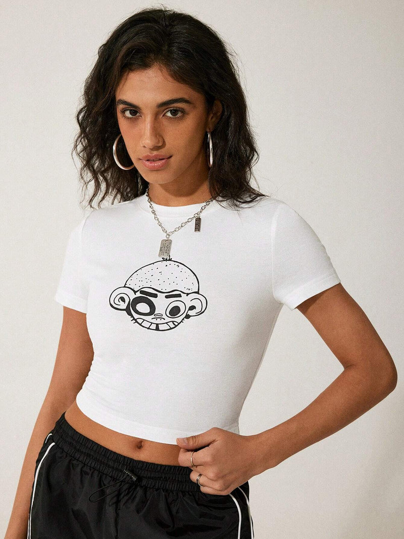 GAW Camiseta de manga corta y corte cenido para mujer con estampado de dibujos animados, ideal para el verano