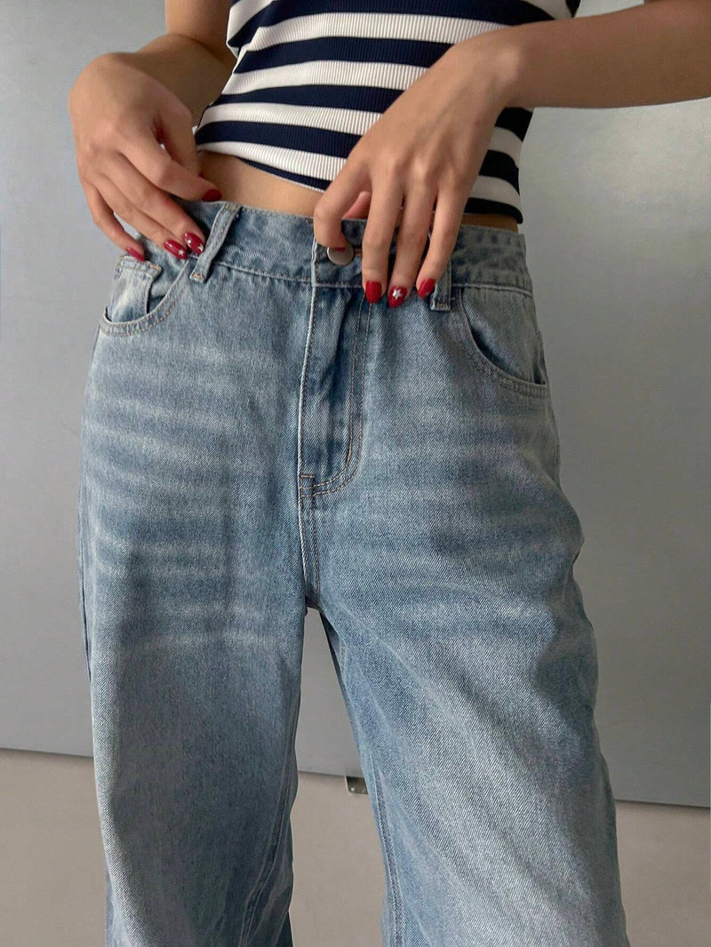 Jeans de corte recto y ajuste holgado para mujer con bolsillos, adecuados para usar en ocasiones casuales