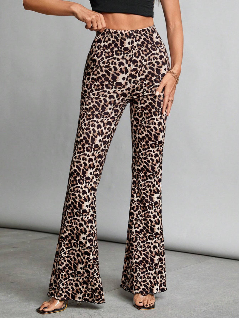 Tall Pantalones acampanados de punto con estampado de leopardo para mujer