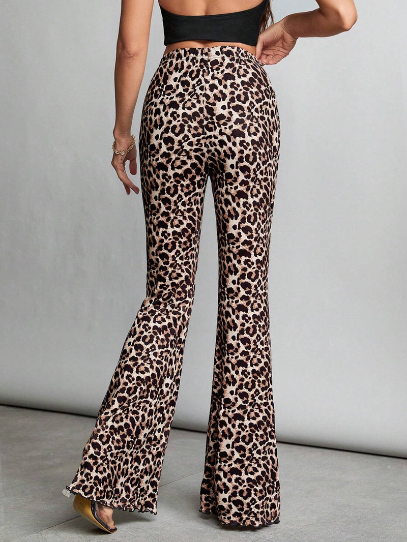 Tall Pantalones acampanados de punto con estampado de leopardo para mujer