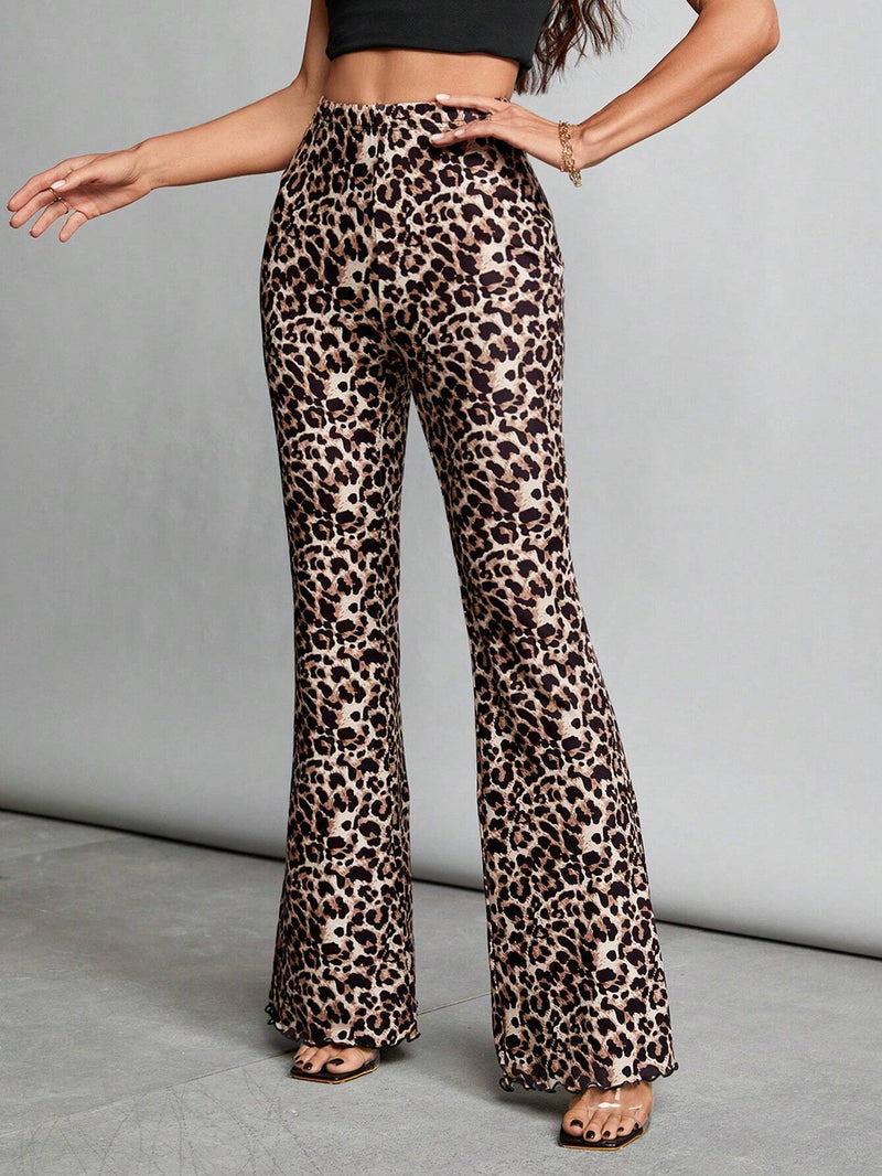 Tall Pantalones acampanados de punto con estampado de leopardo para mujer