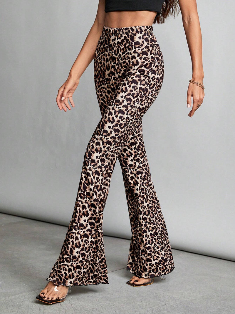 Tall Pantalones acampanados de punto con estampado de leopardo para mujer