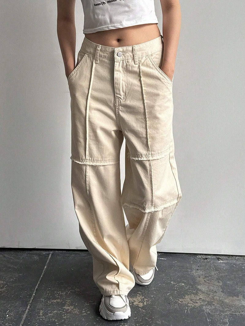 FRIFUL Pantalones de mezclilla casuales de ajuste holgado para mujeres con bolsillos y diseno de pierna ancha