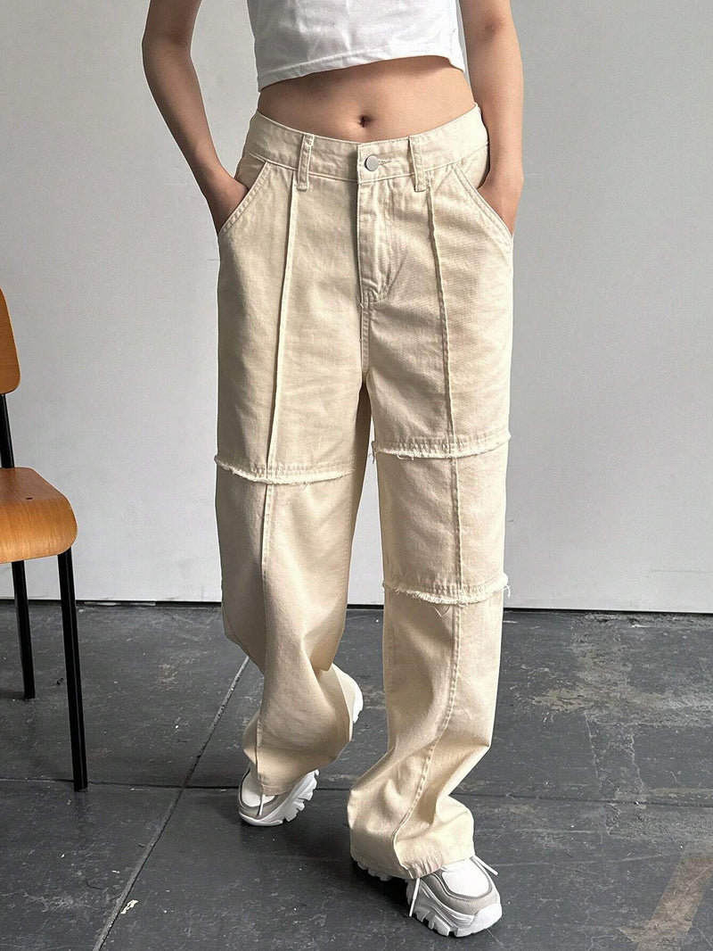 FRIFUL Pantalones de mezclilla casuales de ajuste holgado para mujeres con bolsillos y diseno de pierna ancha