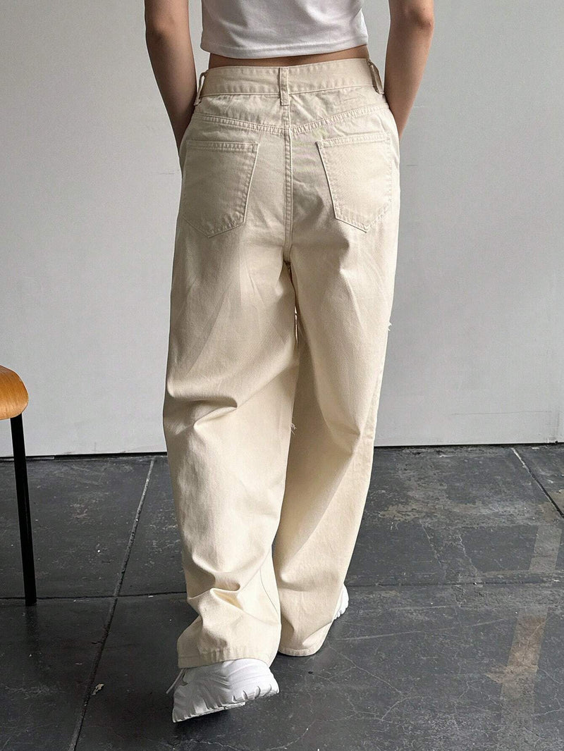 FRIFUL Pantalones de mezclilla casuales de ajuste holgado para mujeres con bolsillos y diseno de pierna ancha