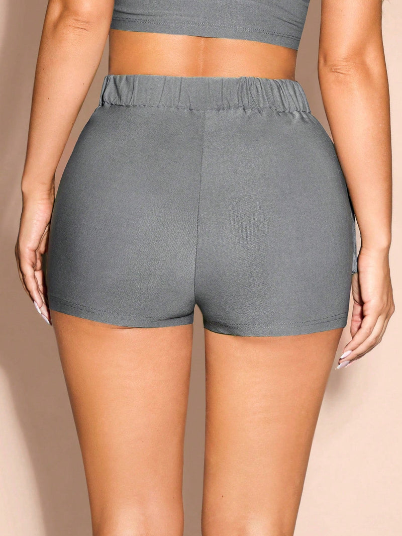 BAE Mini pantalones cortos de trabajo gris, ropa informal de verano, diseno versatil con bolsillos en 3D, estilo de trabajo, pantalones cortos para mujeres