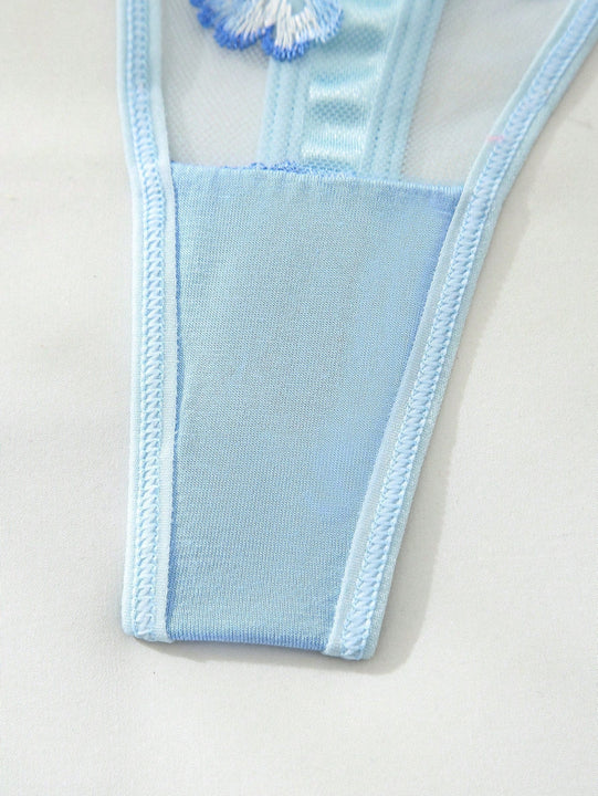 Conjunto de Brasier y braguita de moda con bordado romantico bicolor y cadena