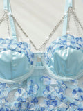 Conjunto de Brasier y braguita de moda con bordado romantico bicolor y cadena