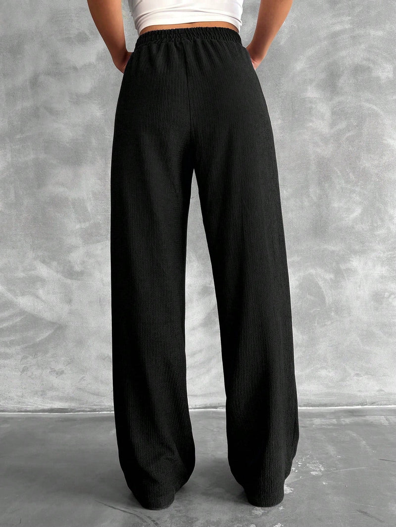 Tall pantalones rectos de talla alta con cintura elastica solida