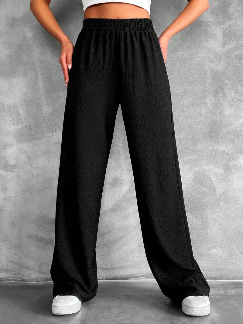 Tall pantalones rectos de talla alta con cintura elastica solida