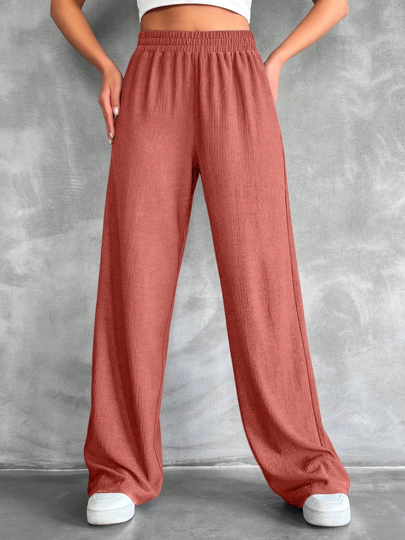 Tall pantalones rectos de talla alta con cintura elastica solida