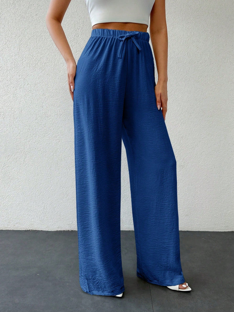 Tall pantalones casuales para mujer de algodon con nudo y unicolor y tiro alto