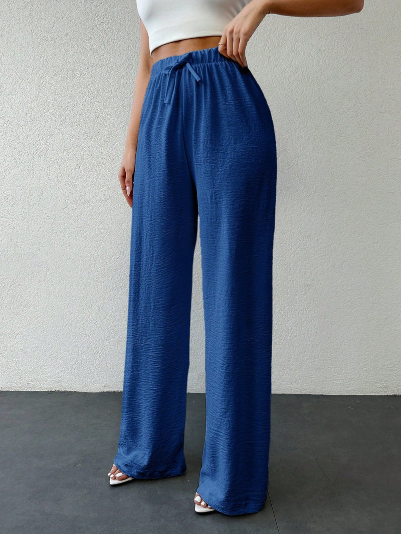 Tall pantalones casuales para mujer de algodon con nudo y unicolor y tiro alto