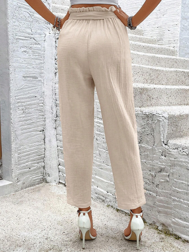 Frenchy Pantalones largos para mujer en unicolor con tirantes, corbata de lazo y diseno simple para uso diario