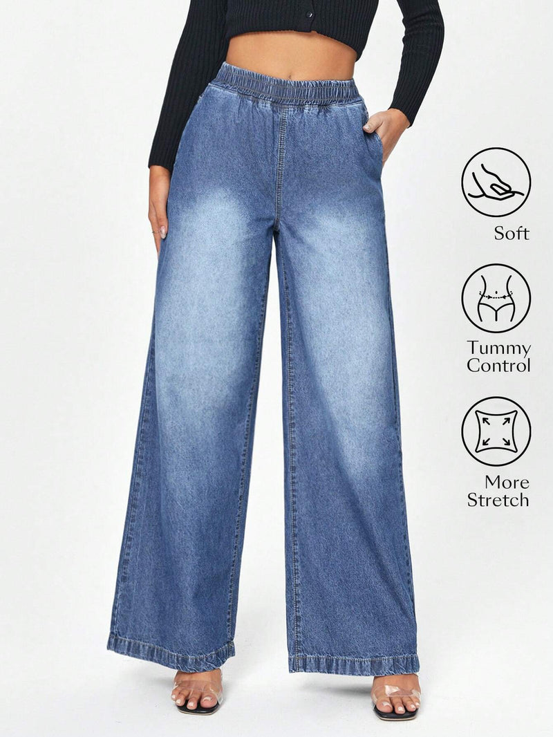 Jeans de mezclilla anchos y casuales para mujer con corte holgado y bolsillos