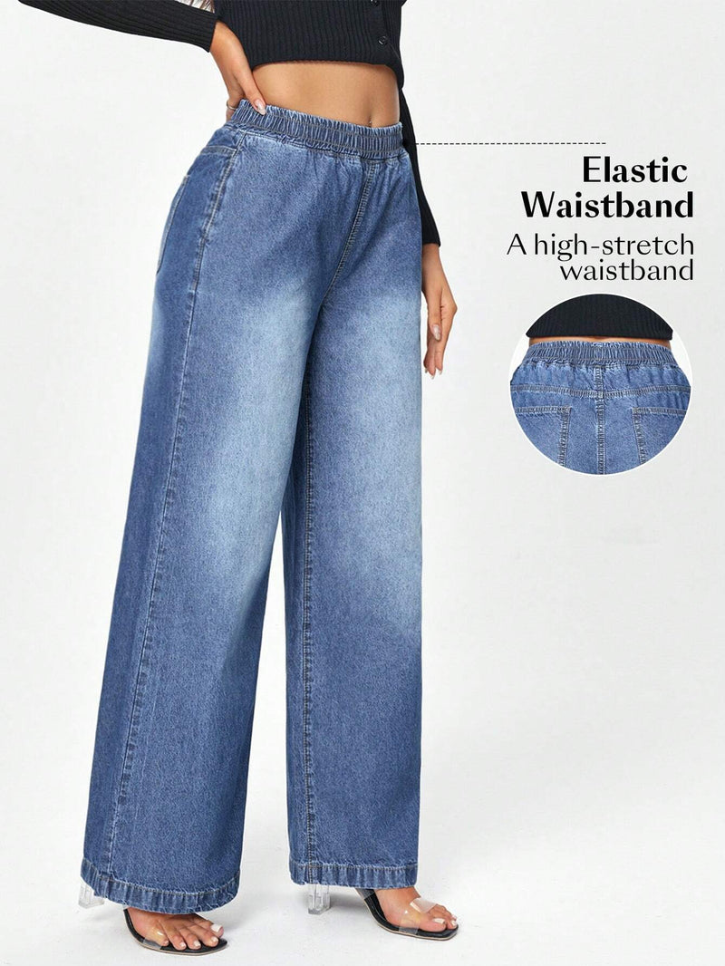 Jeans de mezclilla anchos y casuales para mujer con corte holgado y bolsillos