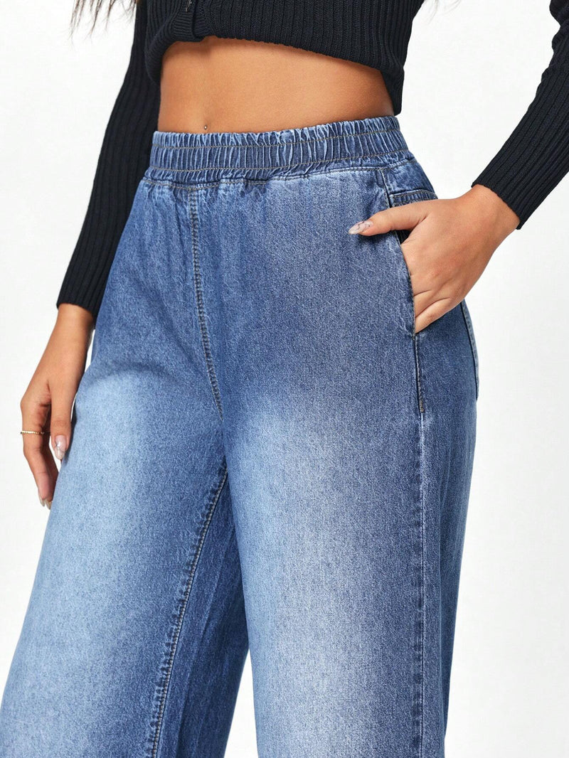 Jeans de mezclilla anchos y casuales para mujer con corte holgado y bolsillos