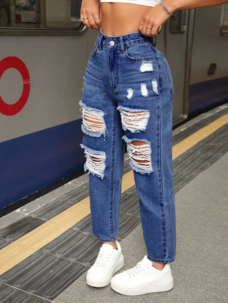 PETITE Jeans ajustados casuales y desgastados de verano para mujeres