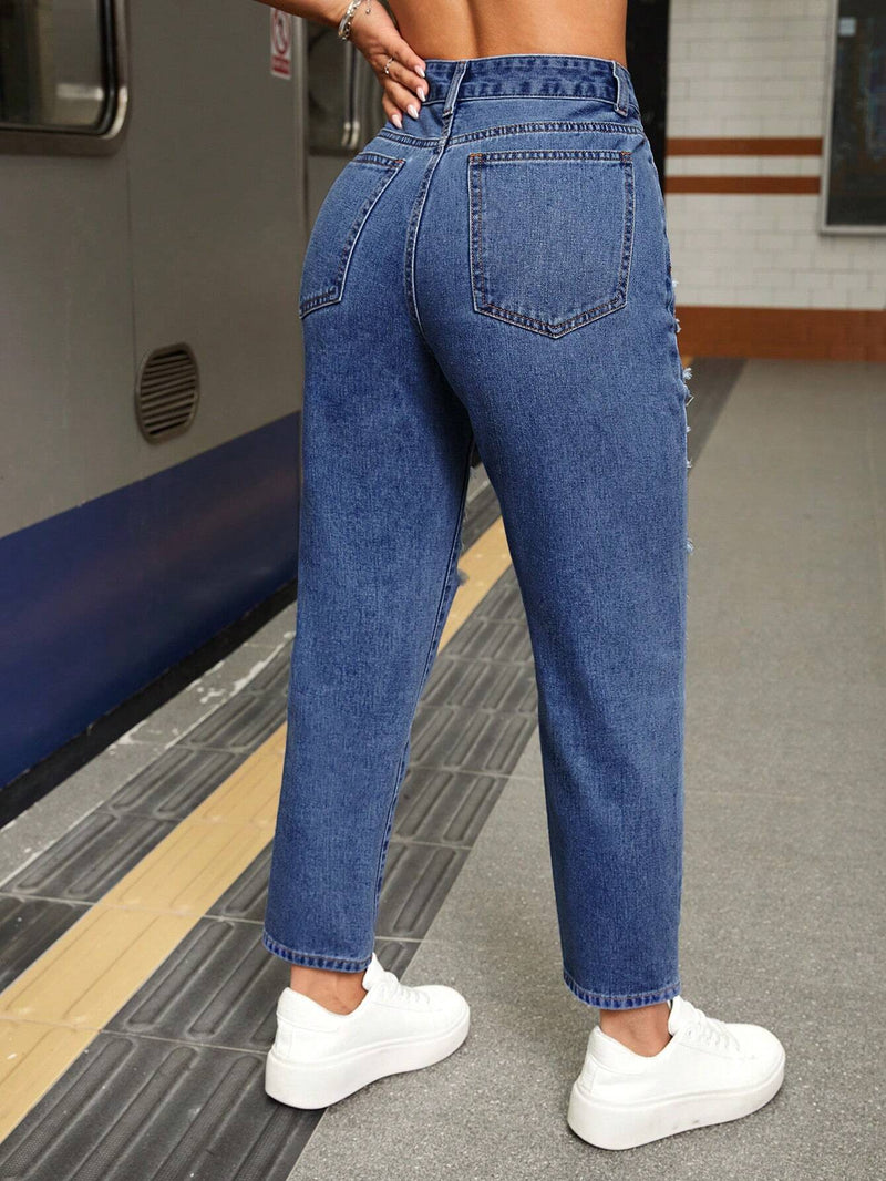 PETITE Jeans ajustados casuales y desgastados de verano para mujeres