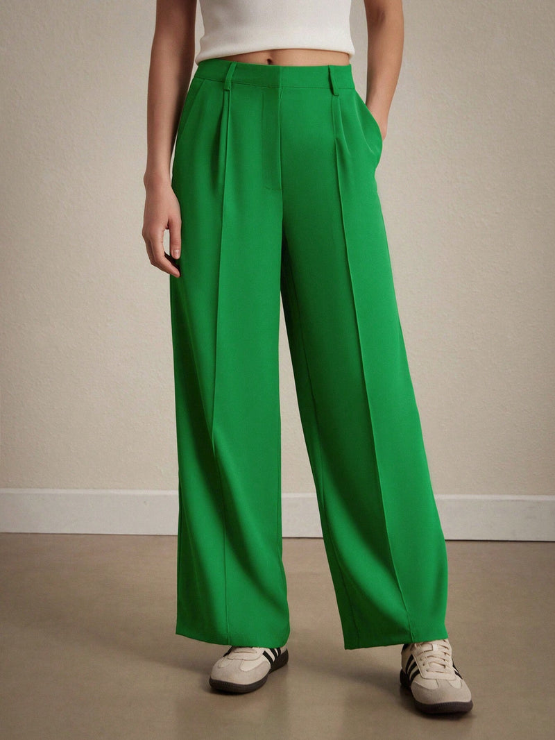 BIZwear Pantalones casuales verdes y holgados para mujer con estilo sencillo