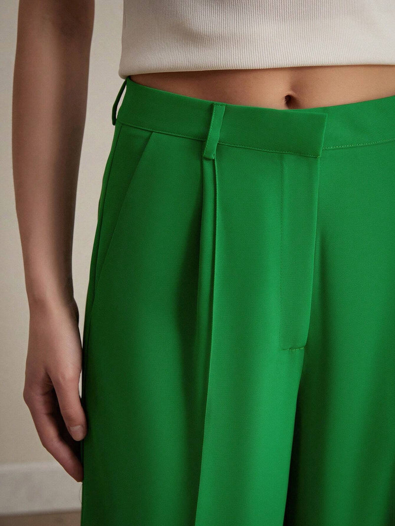 BIZwear Pantalones casuales verdes y holgados para mujer con estilo sencillo