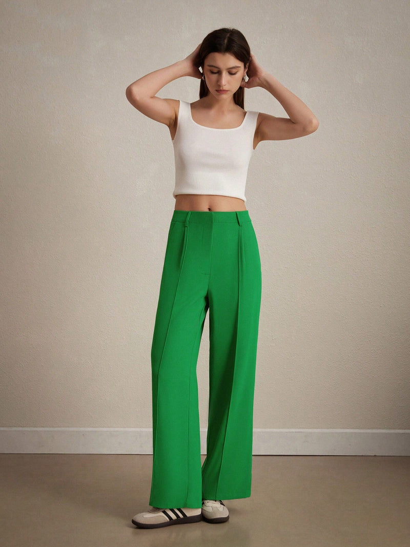 BIZwear Pantalones casuales verdes y holgados para mujer con estilo sencillo