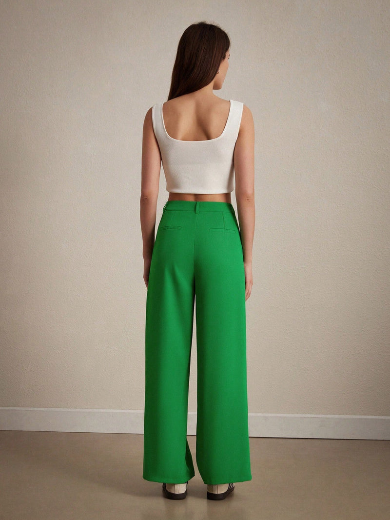 BIZwear Pantalones casuales verdes y holgados para mujer con estilo sencillo