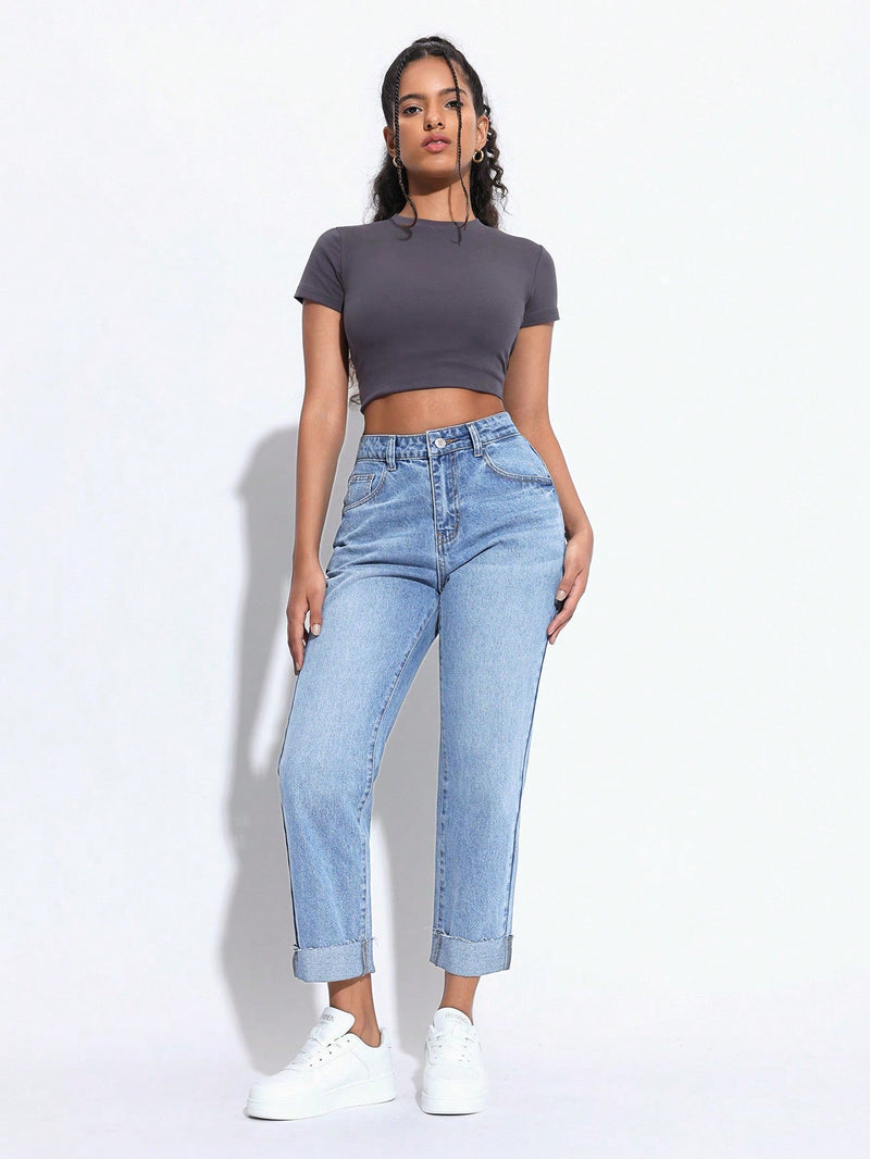 PETITE Jeans casuales lavados conicos para mujer