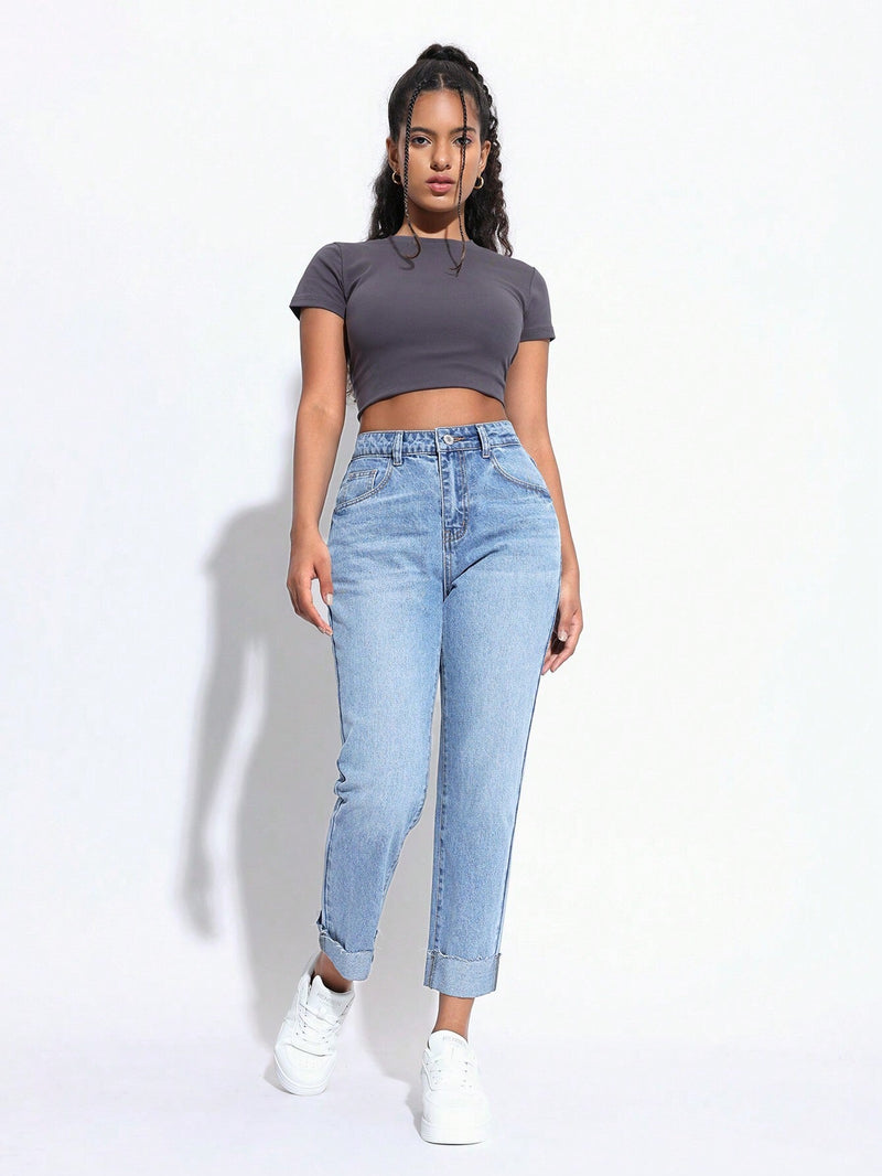 PETITE Jeans casuales lavados conicos para mujer