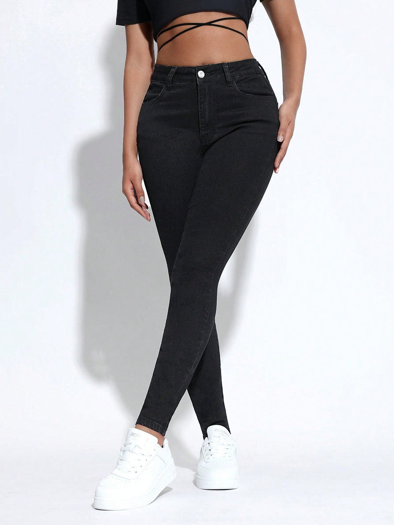 PETITE Pantalones Jeans casuales simples de unicolor para mujer