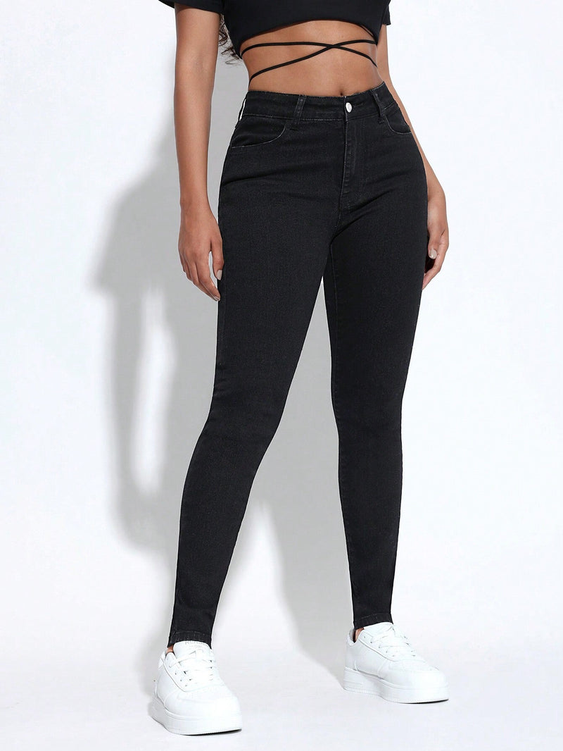 PETITE Pantalones Jeans casuales simples de unicolor para mujer