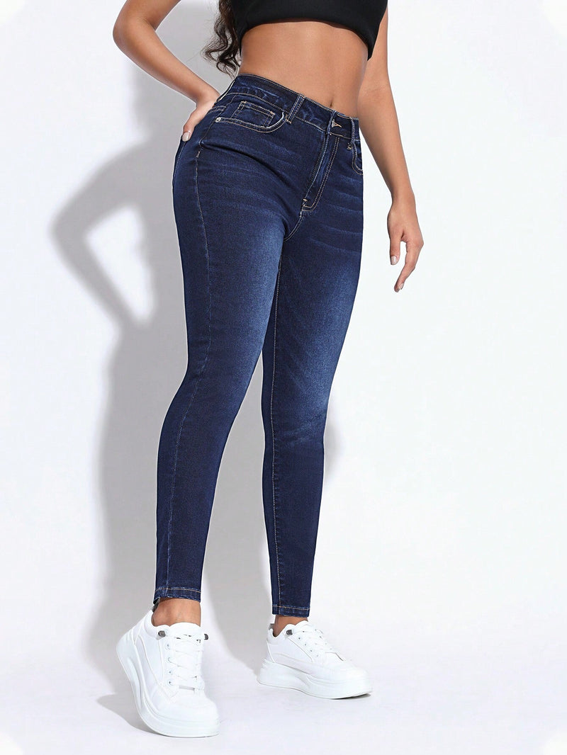 PETITE Jeans de mezclilla casuales y ajustados para mujer para uso diario con bolsillos