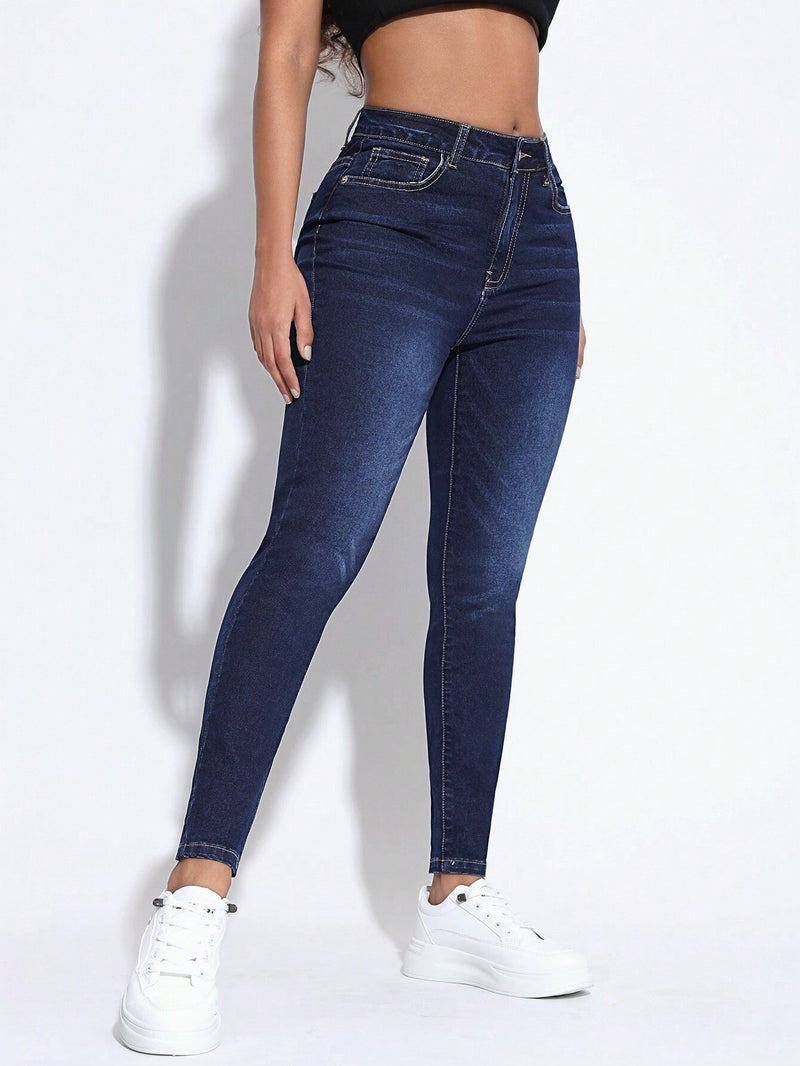 PETITE Jeans de mezclilla casuales y ajustados para mujer para uso diario con bolsillos