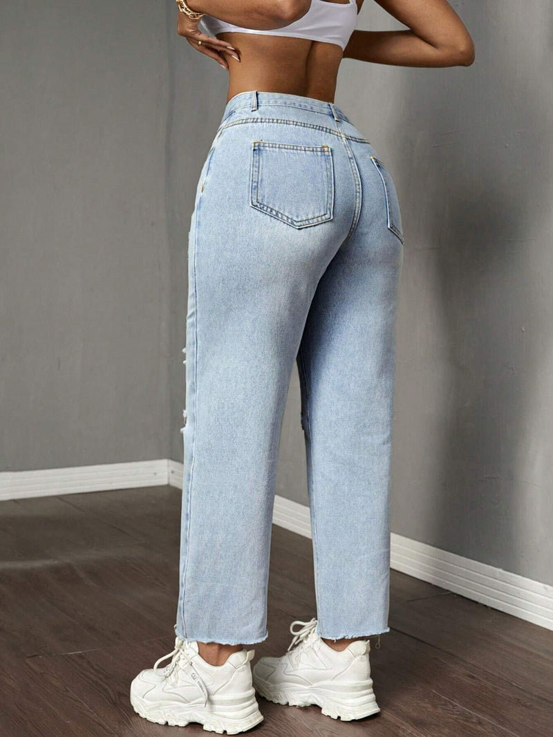 Slayr Jeans de mujer ajustados con bolsillos, desgastados y rasgados, adecuados para atuendos diarios, de trabajo y casuales