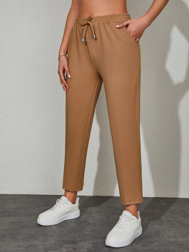 Pantalones de cintura con cordon con bolsillo oblicuo