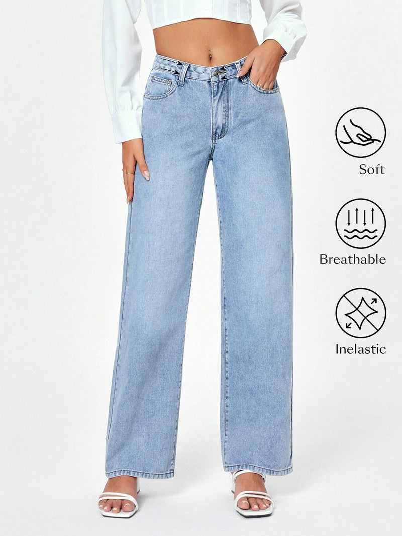 Jeans holgados de lavado claro Coolmax para mujer