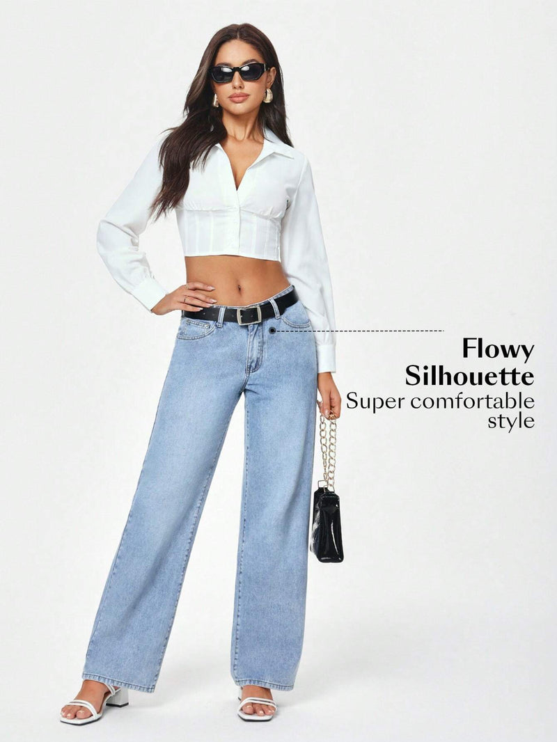 Jeans holgados de lavado claro Coolmax para mujer