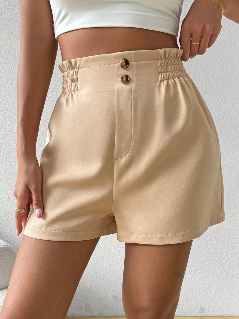 LUNE Shorts casuales para mujer de unicolor con cintura de volantes