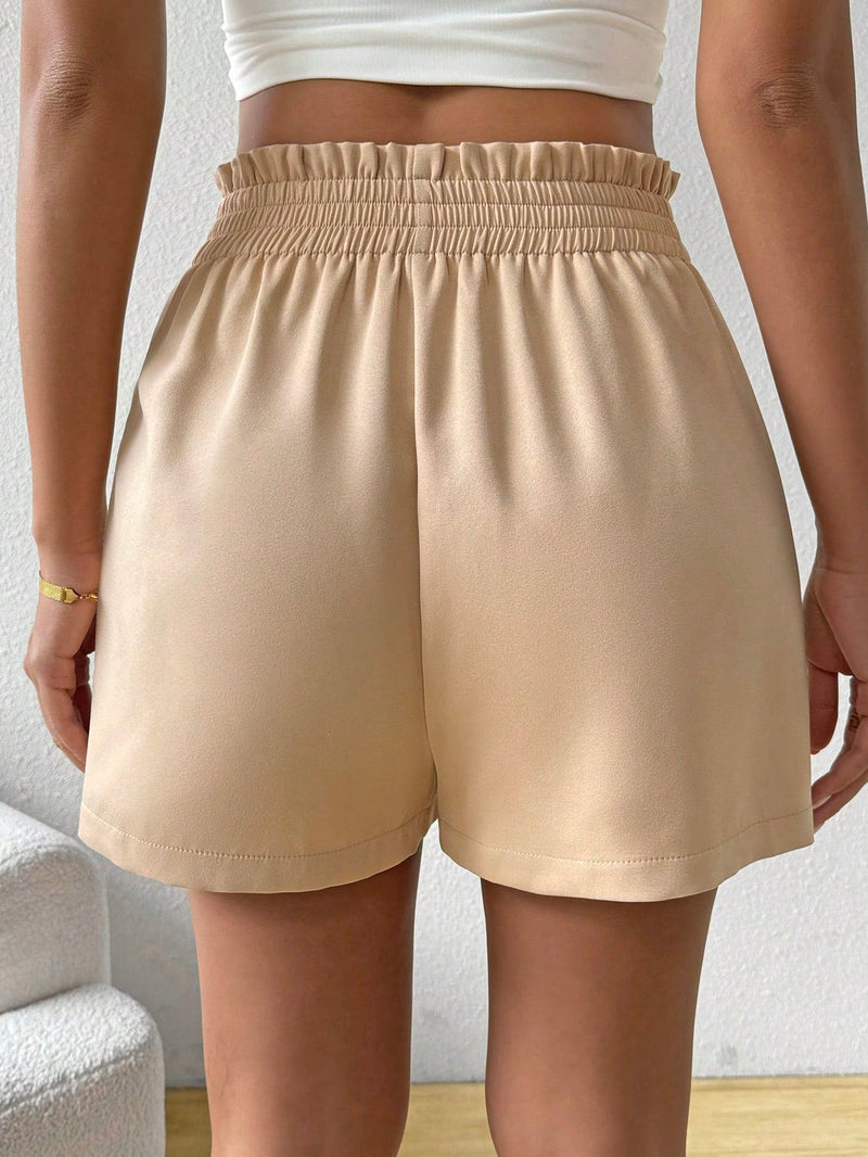 LUNE Shorts casuales para mujer de unicolor con cintura de volantes