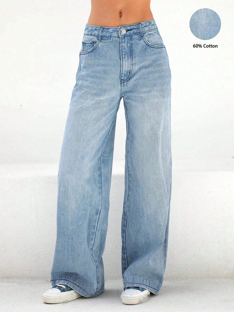 Jeans de pierna recta y corte holgado para mujer con bolsillos, casual