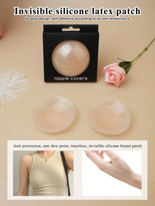 Juego de almohadillas de silicona para Brasier en caja de color: cubierta solida autoadhesiva anti-luz y sin rastro para pezones, super ligero y sin soporte
