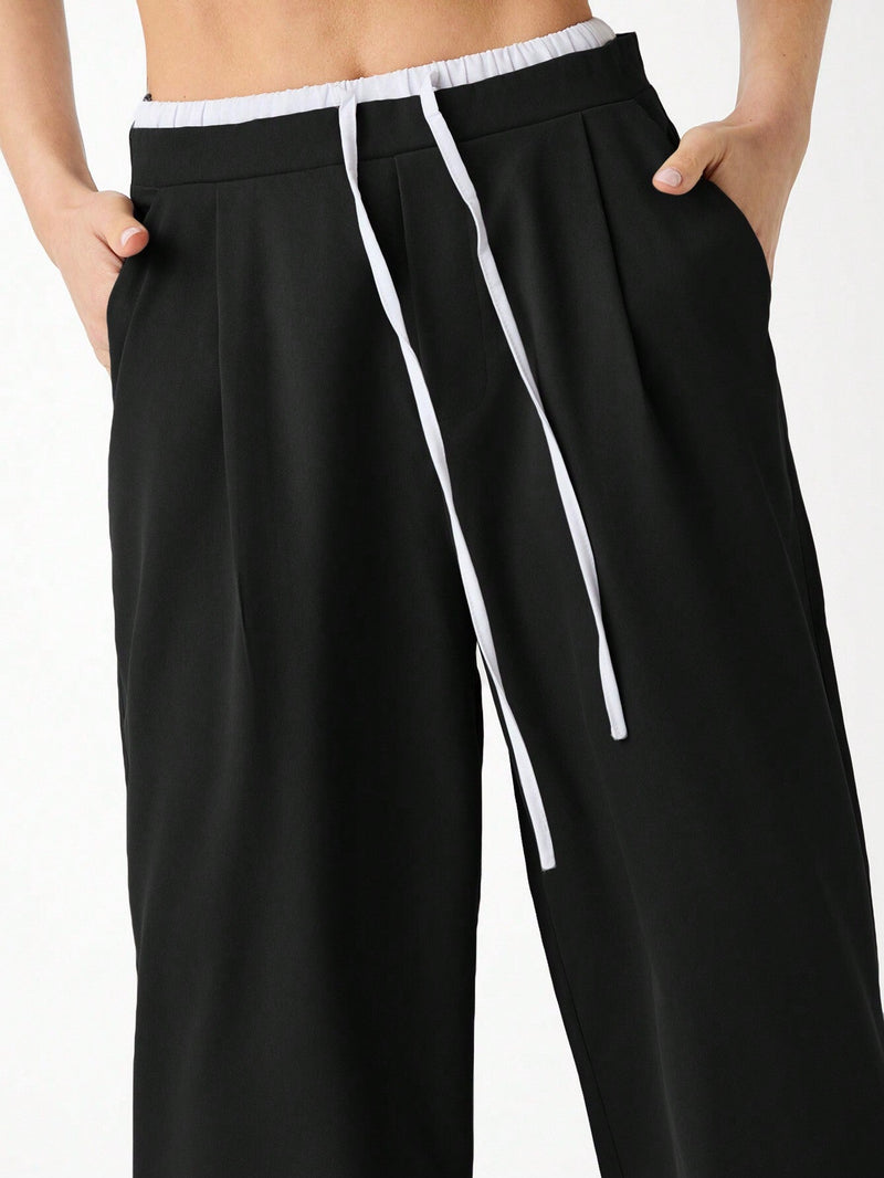 EZwear Pantalones largos casuales de uso diario con bloque de color para mujer