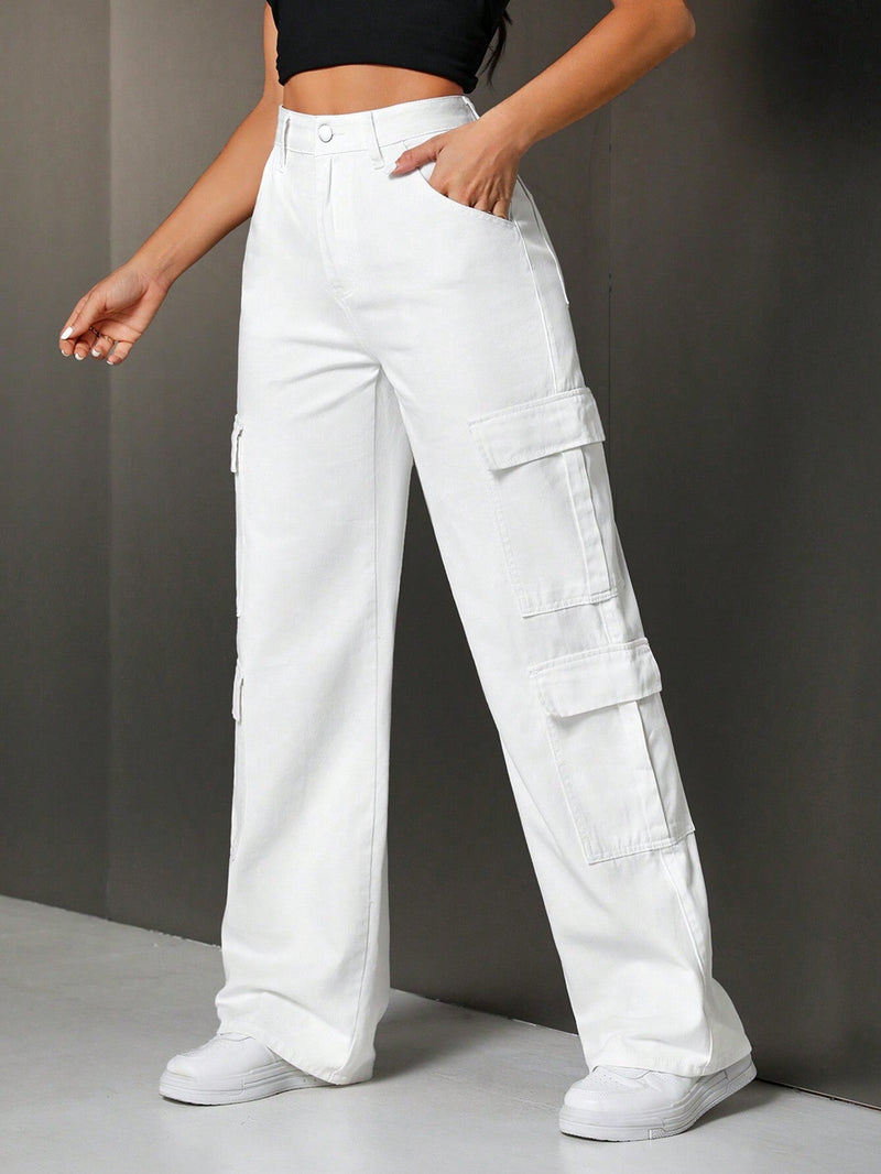 Tall Jeans casuales de pierna ancha y suelta para mujeres con multiples bolsillos para ropa de trabajo, versatiles