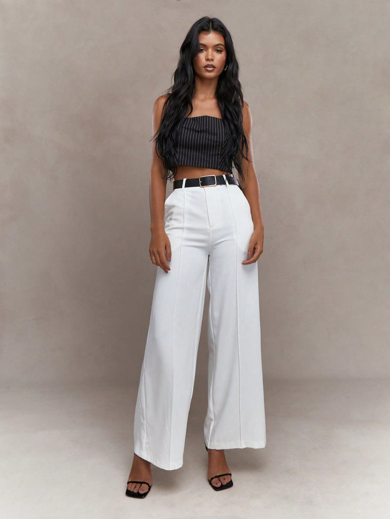 MISSGUIDED Pantalones anchos de pierna con pliegues y cinturon