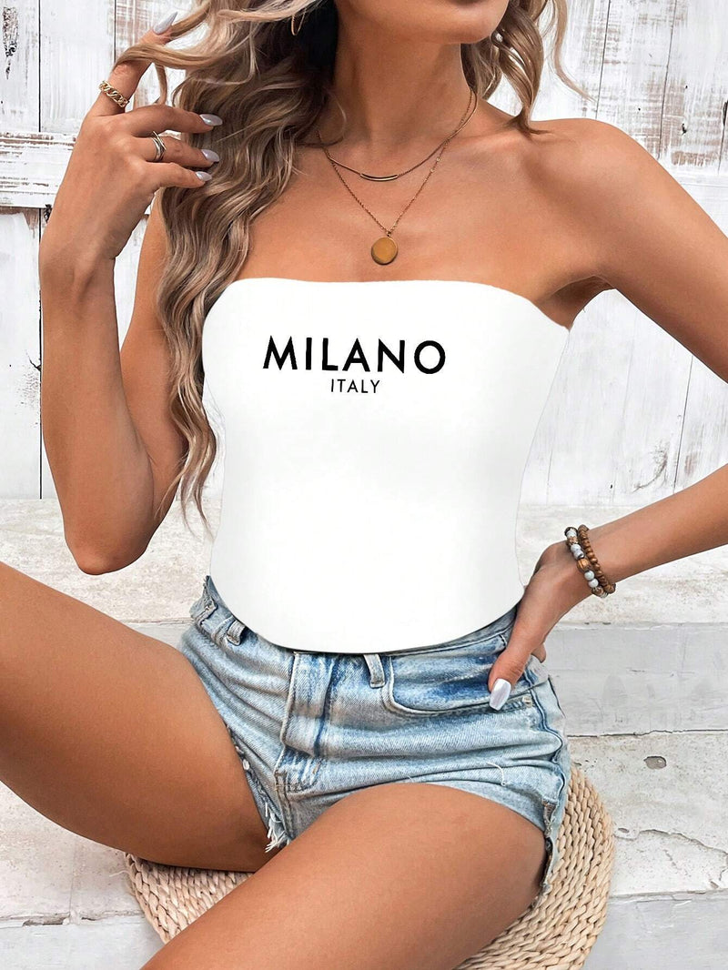 LUNE Top sin tirantes con impresion de letra sexy para mujer, adecuado para el verano