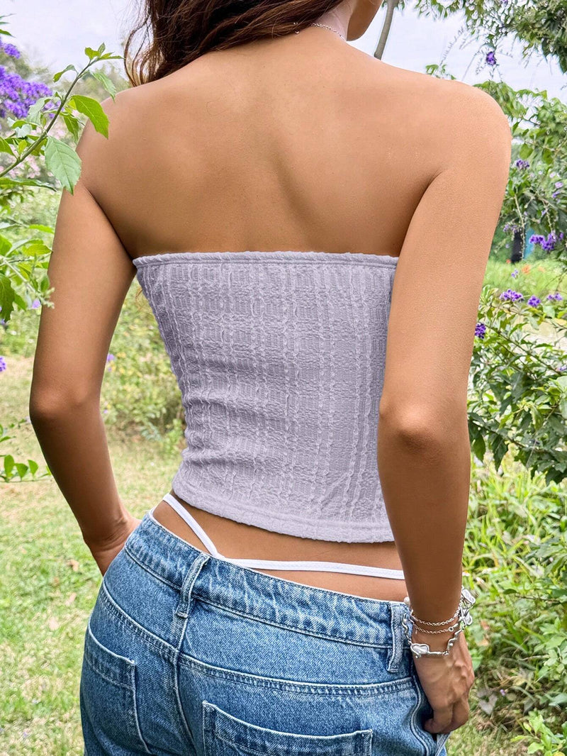 EZwear Top Brasier sin tirantes casual de tubo con textura de tela de color lila purpura para el verano