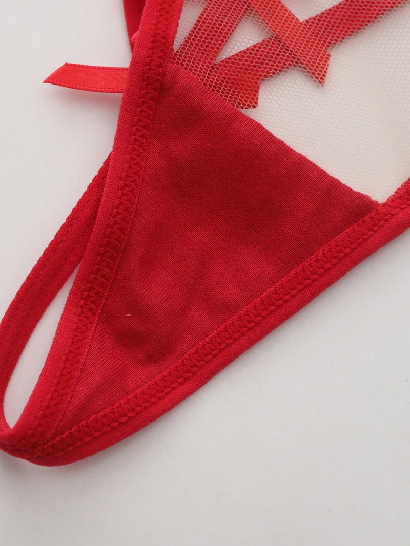 Ropa interior de tanga de encaje rojo para mujer sexy