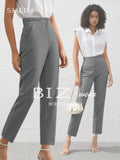 Bizwear pantalones unicolor de cintura alta con corte ajustado para mujer, ideales para uso diario y el trabajo